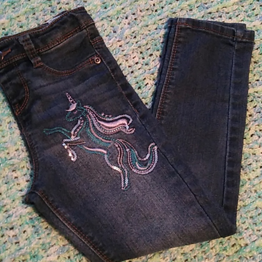 🦄 Girls Unicorn Sequin Jeans Size 6 🦄